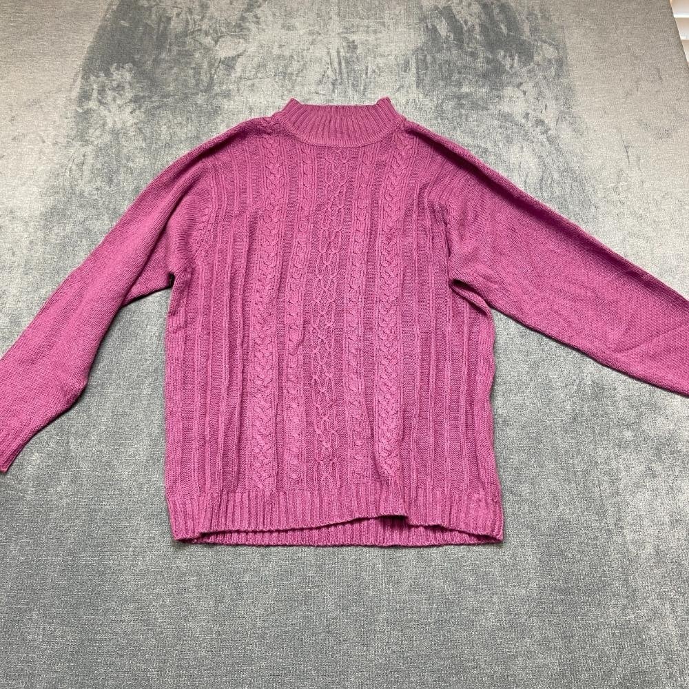 Vintage Haband Sweater Womens Large Purple Acrylic Mock Neck Winter Cable KnitVi